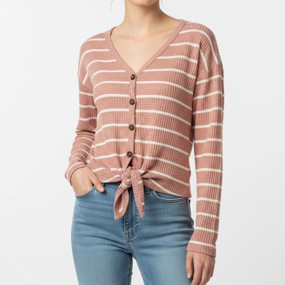 White Fawn Waffle-Knit Cropped Button Cardigan Junior's Large